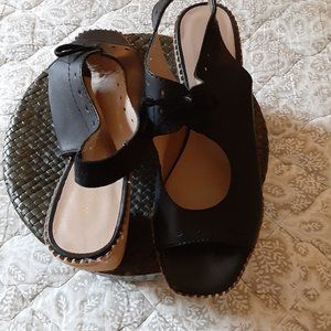 Anthropology Black Leather Sling-back Size 8